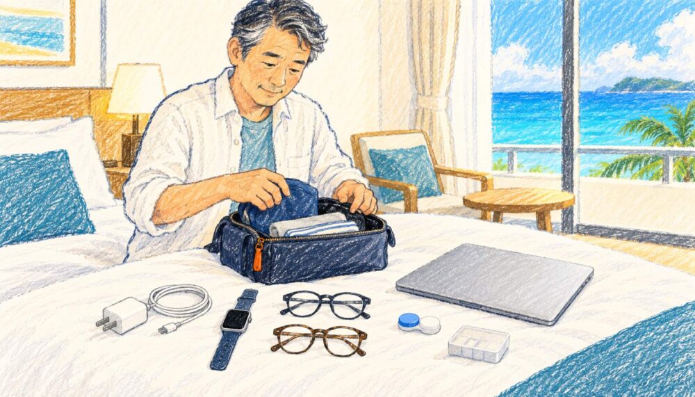 旅行の持ち物、男の必需品リスト｜電気工事30年が毎回入れる物と充電の決め方