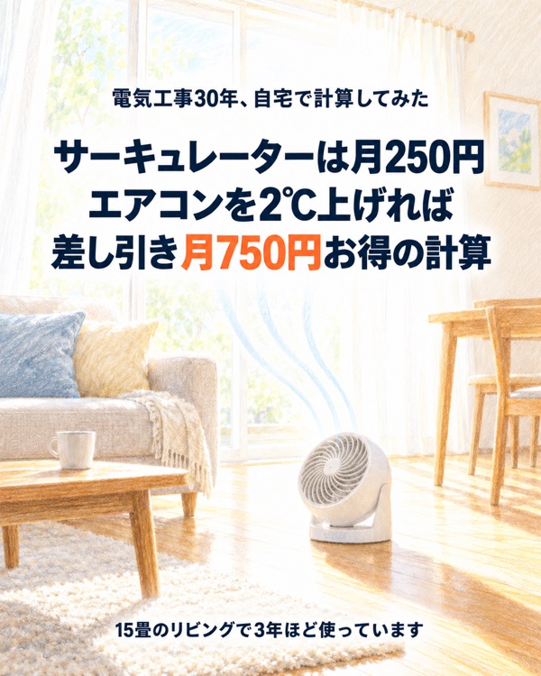 サーキュレーター×エアコン電気代は月250円！併用で月750円お得になる計算