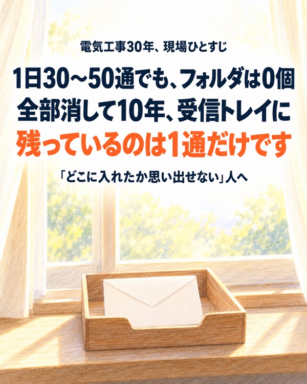メール整理の方法|10年フォルダ0個、1日50通でも受信トレイに残るのは1通